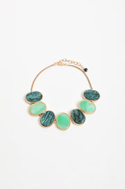 Oval Shapes Panel Front Necklace (Teal Green)