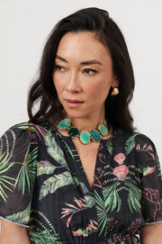 Oval Shapes Panel Front Necklace (Teal Green)