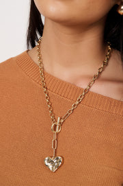 Long Heart Fob Necklace (Gold)