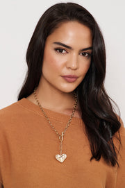 Long Heart Fob Necklace (Gold)
