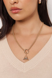 Interest Chain Diamante Fob Necklace (Gold)