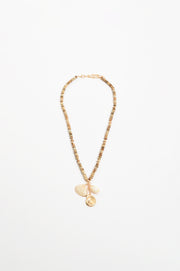 Beaded Shell Cluster Drop Necklace (Camel/White)