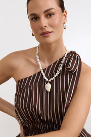 Shell Drop Stone Beaded Necklace (White/Camel)