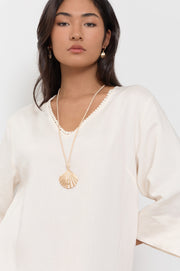 Shell Drop Adjustable Cord Necklace (Camel/Gold)