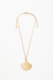 Shell Drop Adjustable Cord Necklace (Camel/Gold)