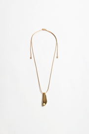 Metal Pod Drop Adjustable Cord Necklace (Camel/Gold)