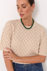 Stone Ball Bead Necklace (Green/Gold)