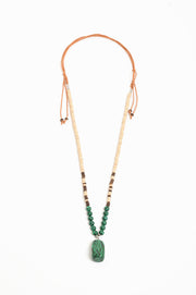 Pendant Drop Mix Materials Tie Back Necklace (Green/Natural)