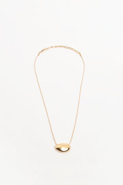 Oval Pendant Short Leather Necklace (Camel/Gold)