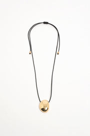 Oval Pendant Adjustable Leather Necklace (Black/Gold)
