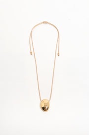 Oval Pendant Adjustable Leather Necklace (Camel/Gold)