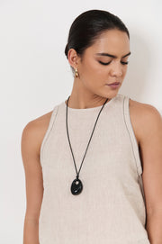 Resin Pendant Adjustable Leather Necklace (Black)