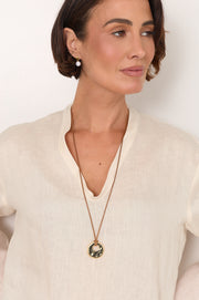 Pendant Drop Leather Necklace (Gold/Tan)