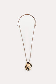 Metal Pendant Drop Cord Necklace (Tan/Gold)