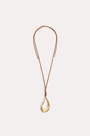 Cut Out Pendant Drop Cord Necklace (Tan/Gold)