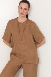 Cut Out Pendant Drop Cord Necklace (Tan/Gold)