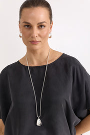 Metal Pendant Drop Long Necklace (Silver)