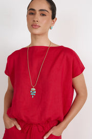 Eastern Stone Pendant Drop Necklace (Turquoise)