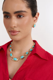Stone and Metal Stud Earrings (Turquoise)