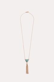 Stone Tassel Pendant Necklace (Turquoise/Gold)