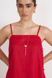 Stone Tassel Pendant Necklace (Turquoise/Gold)