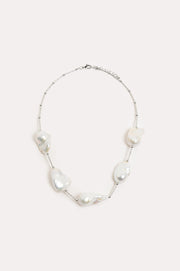 Baroque Pearl Metal Stem Necklace (Silver/Cream)