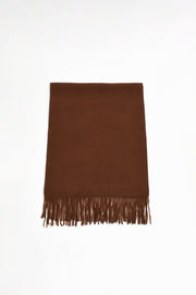 Wool Blend Fringe Edge Scarf (Chocolate)