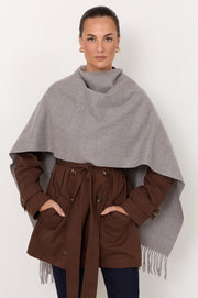 Wool Blend Fringe Edge Scarf (Grey)