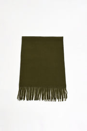 Wool Blend Fringe Edge Scarf (Olive)