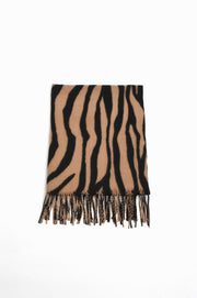 Fringed Animal Print Scarf (Zebra)