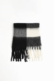 Check Pattern Fringe Edge Scarf (Black/Cream)