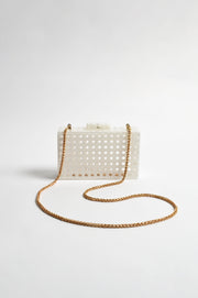Sadie Picnic Weave Clear Structured Clutch (White/Clear)