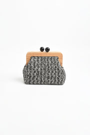 Nelly Weave Timber Clutch (Black/White)