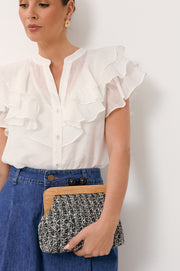 Nelly Weave Timber Clutch (Black/White)