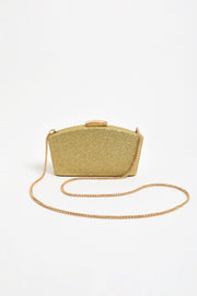 Valencia Glitter Curve Top Structured Clutch (Gold)