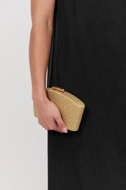 Valencia Glitter Curve Top Structured Clutch (Gold)