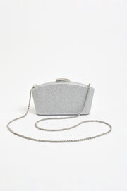 Valencia Glitter Curve Top Structured Clutch (Silver)