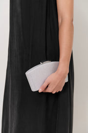 Valencia Glitter Curve Top Structured Clutch (Silver)