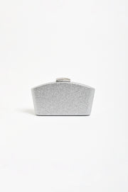 Valencia Glitter Curve Top Structured Clutch (Silver)