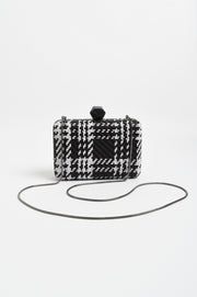 Janey Faux Weave Check Structured Clutch (Black)