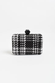 Janey Faux Weave Check Structured Clutch (Black)