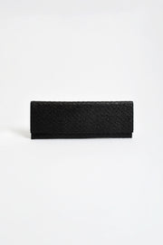 Long Woven Fold Over Clutch (Black)