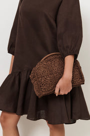 Patterned Curved Paper Weave Clutch (Chocolate)