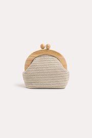 Light Weave Curved Timber Frame Clutch (Cream)
