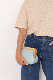 Kimmi Timber Frame Weave Clutch (Blue)