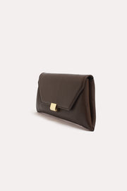 Rona Clasp Front Clutch (Chocolate)