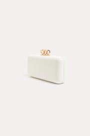 Casper Chain Detail Structured Clutch (White/Gold)