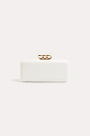 Casper Chain Detail Structured Clutch (White/Gold)