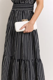Casper Chain Detail Structured Clutch (White/Gold)