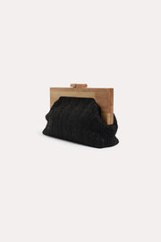 Jesse Woven Timber Frame Clutch (Black)